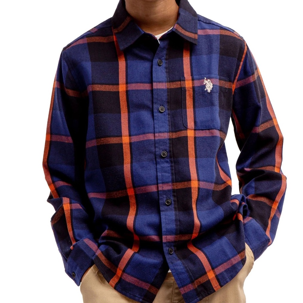 ✨Ralph Lauren Kids' Navy and Orange Checkered Shirt